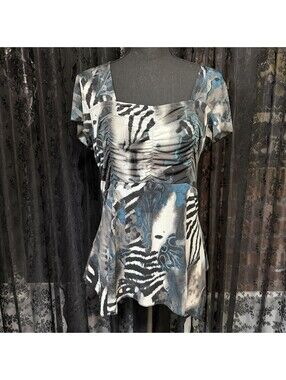 Jessica Abstract Zebra Print Ruched Square Neck Top Sz M